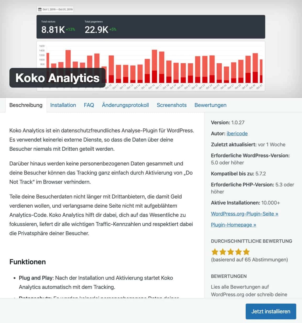 Koko Analytics ist ein beliebtes Plugin für die WordPress Besucheranalyse