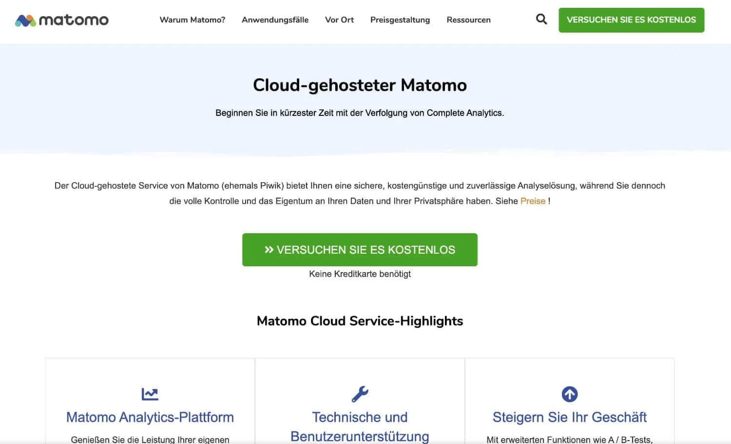 Bei Matomo Cloud wird dir ein Server zur Verfügung gestellt, auf dem Matomo gehostet wird