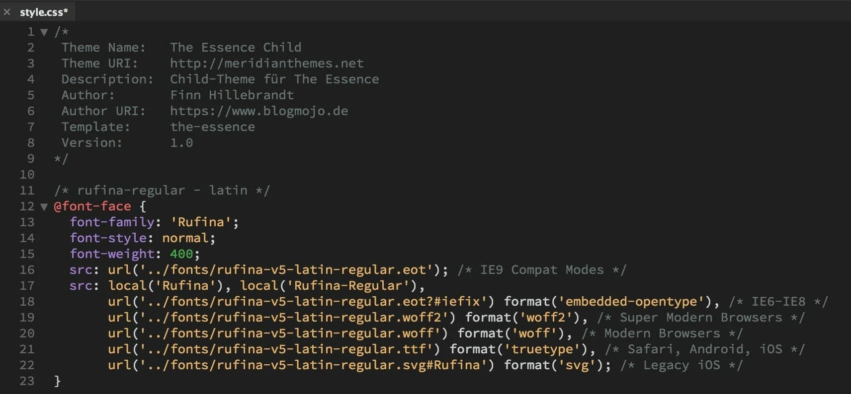 Google Fonts CSS im Child-Theme