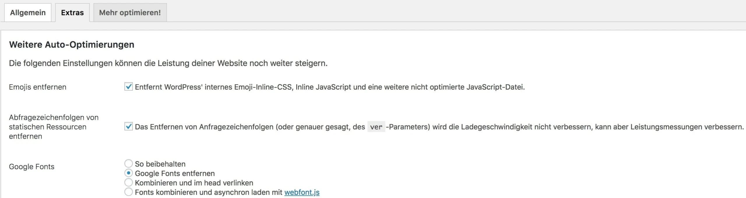 Google Fonts entfernen mit Autoptimize