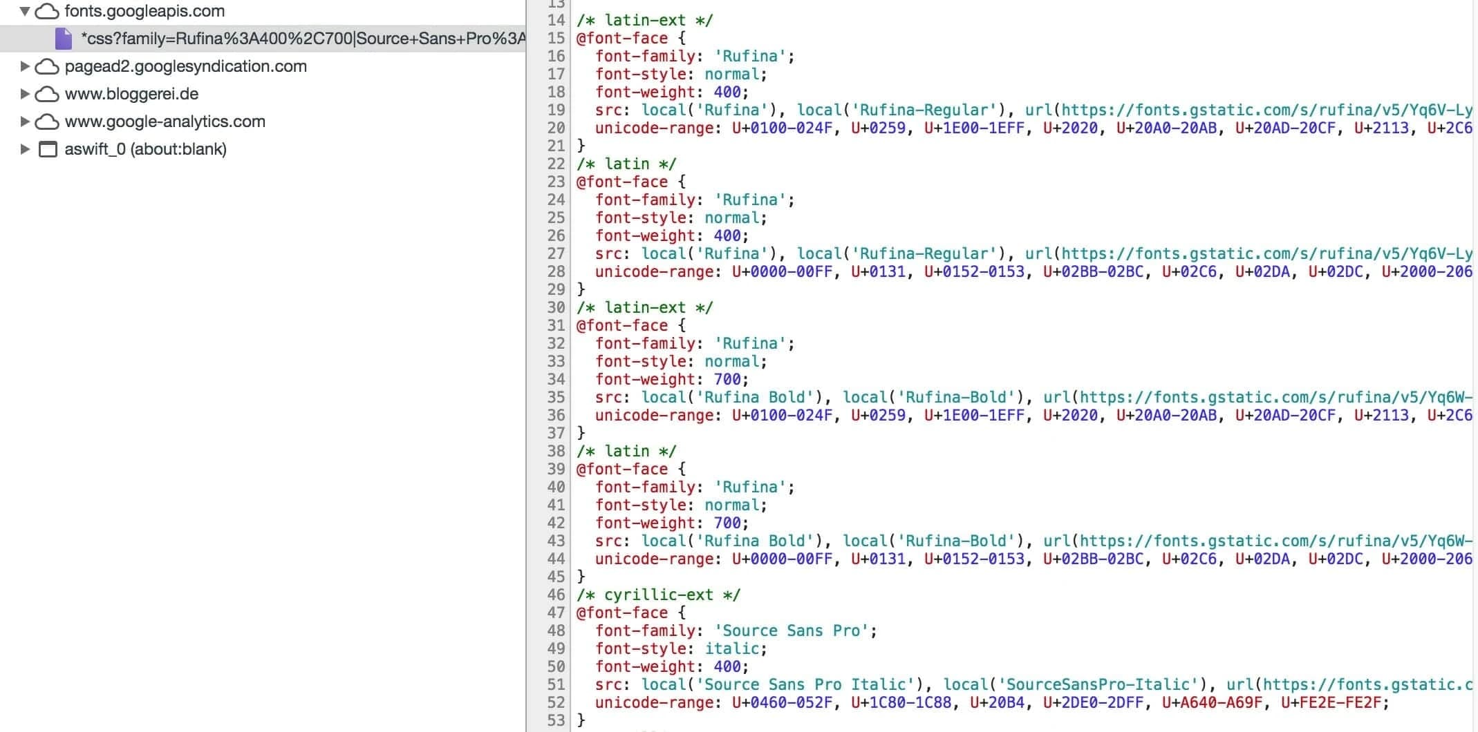 Google Fonts in der Entwicklerkonsole