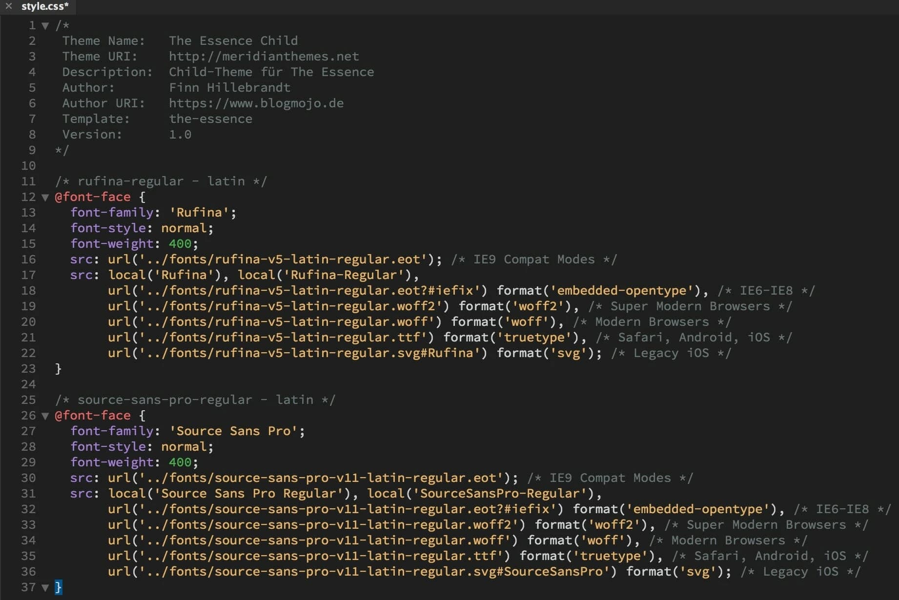 CSS von zwei Google Fonts im Child-Theme