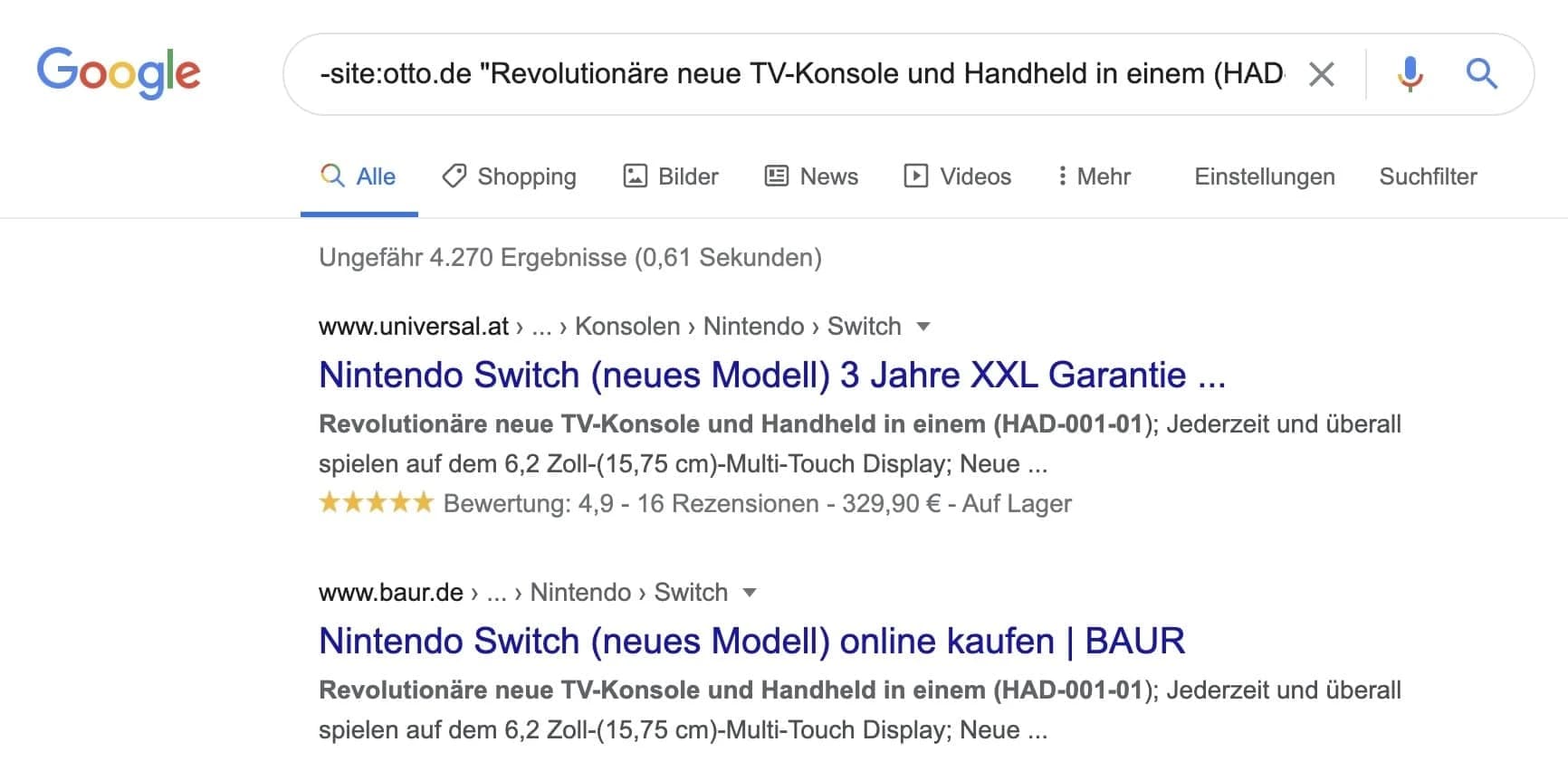 Duplicate Content mit site:-Operator und Anführungszeichen finden