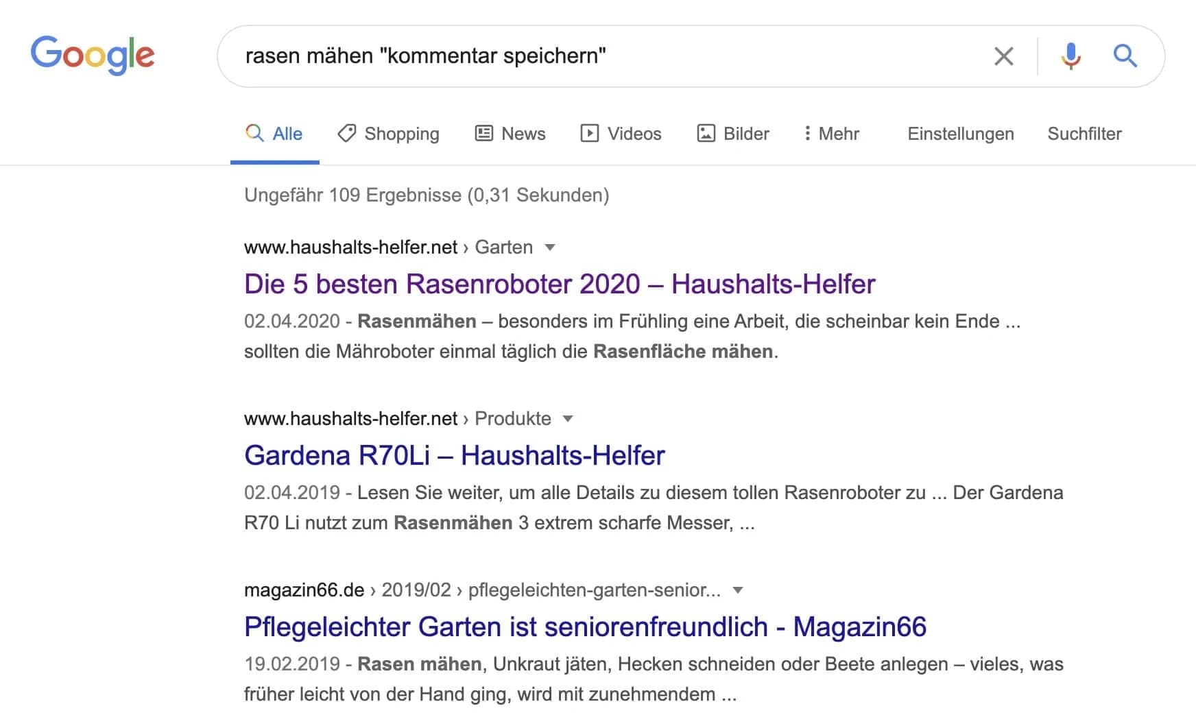 Mit Suchoperator Kommentar-Möglichkeiten finden