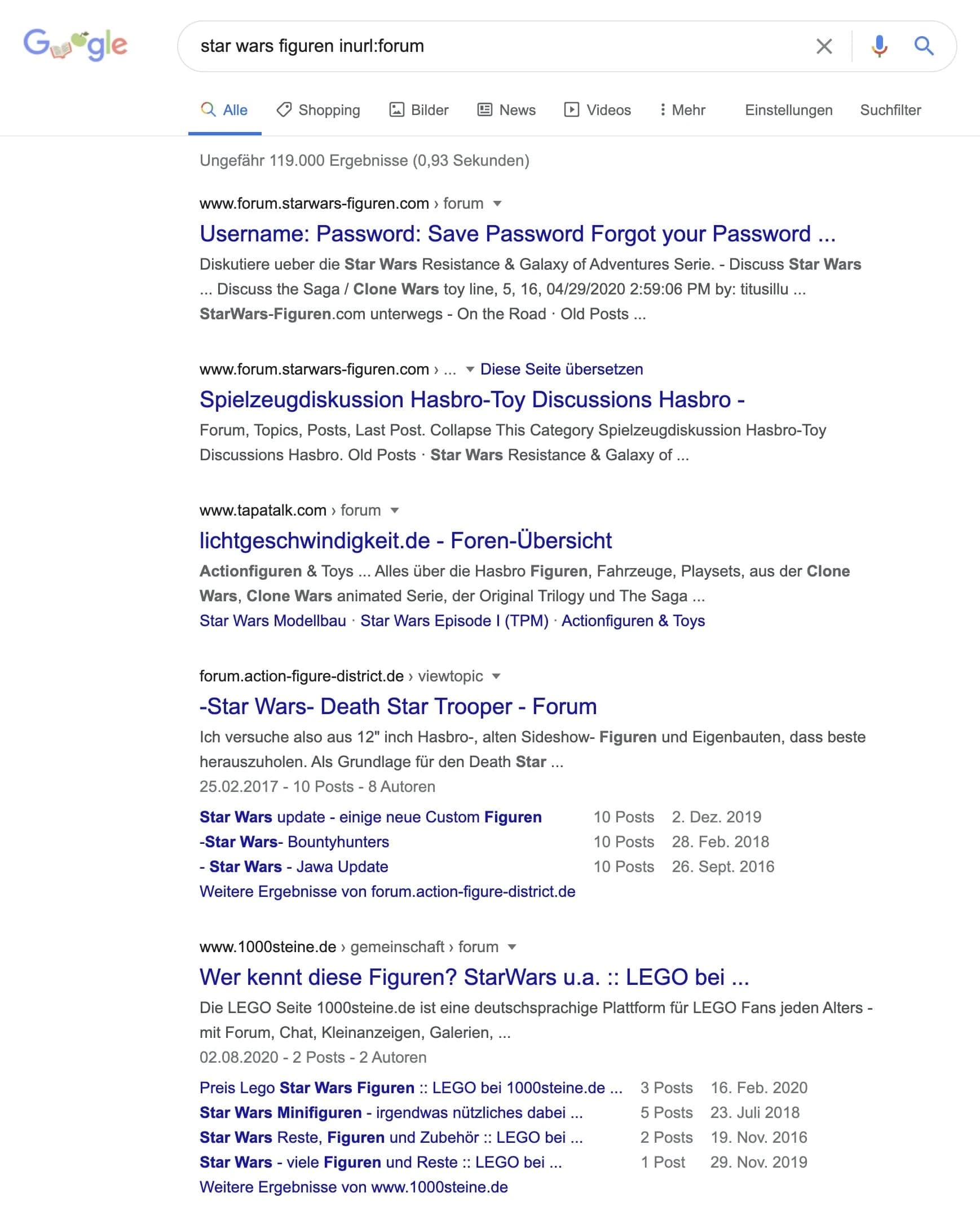 Suchbefehl um Forendikussionen zu finden