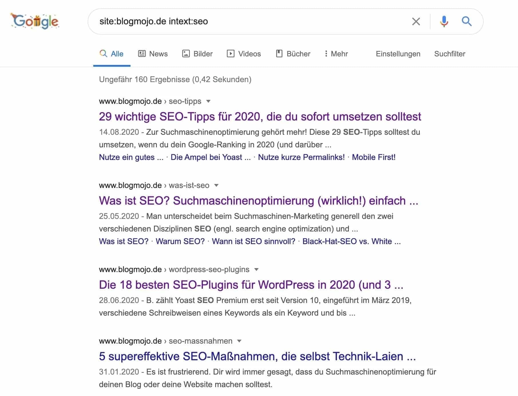 Suchbefehl, um Möglichkeiten zur internen Verlinkung zu finden