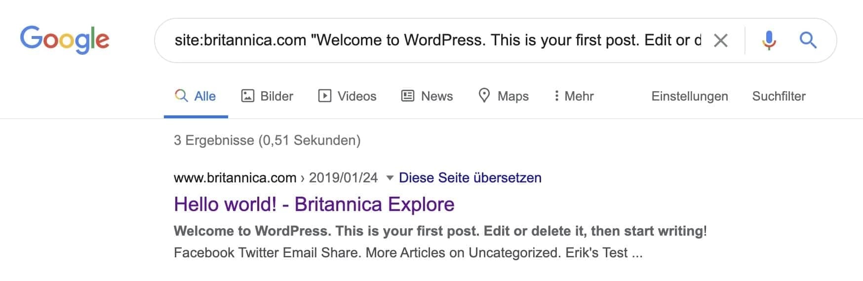 Suchbefehl, um Platzhalter-Content zu finden