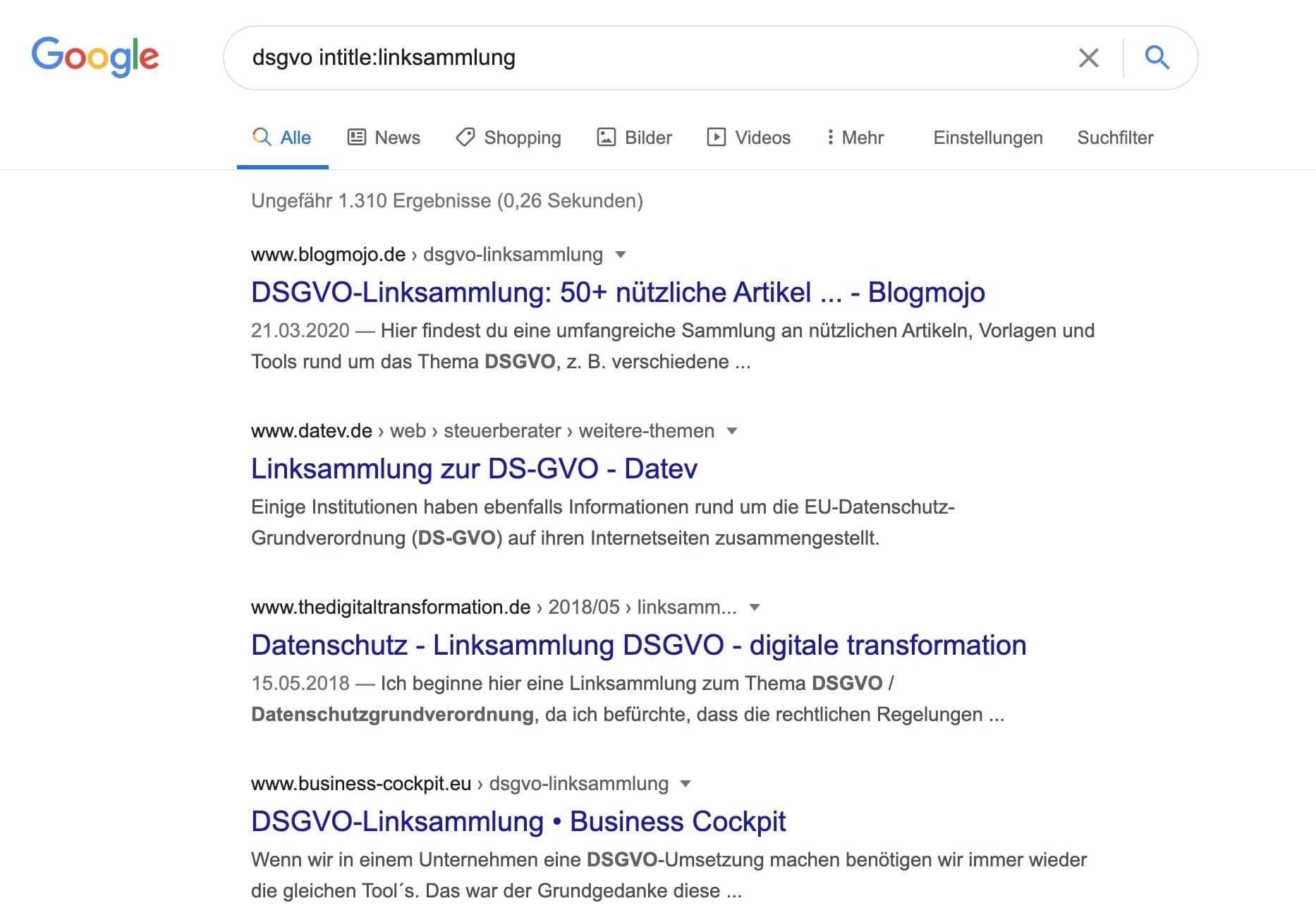 Suchparameter um Linksammlungen zu finden