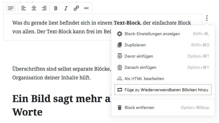 Block zu wiederverwendbaren Blöcken hinzufügen