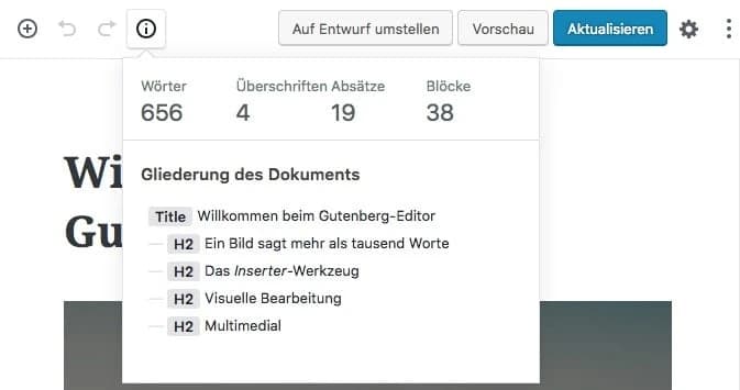 Anzahl der Wörter in Gutenberg anzeigen