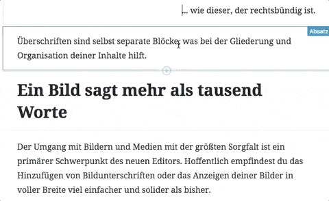 Gutenberg-Block hinzufügen durch Pluszeichen auf dem Rahmen