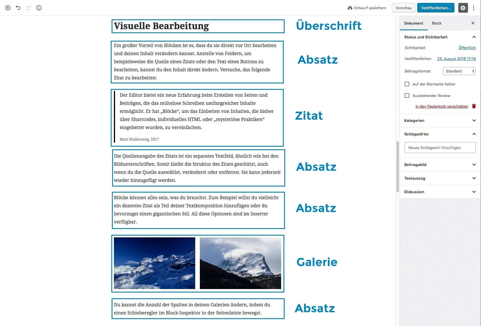 Blöcke in Gutenberg