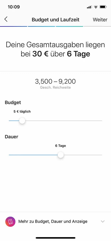 instagram follower gewinnen instagram anzeigen budget übersicht in der App