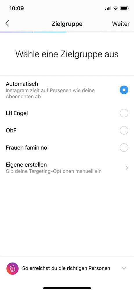 instagram follower gewinnen instagram anzeigen zielgruppe übersicht in der App