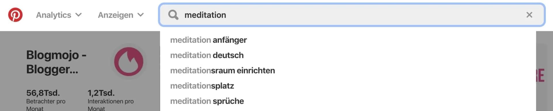 Pinterest Keyword-Vorschläge