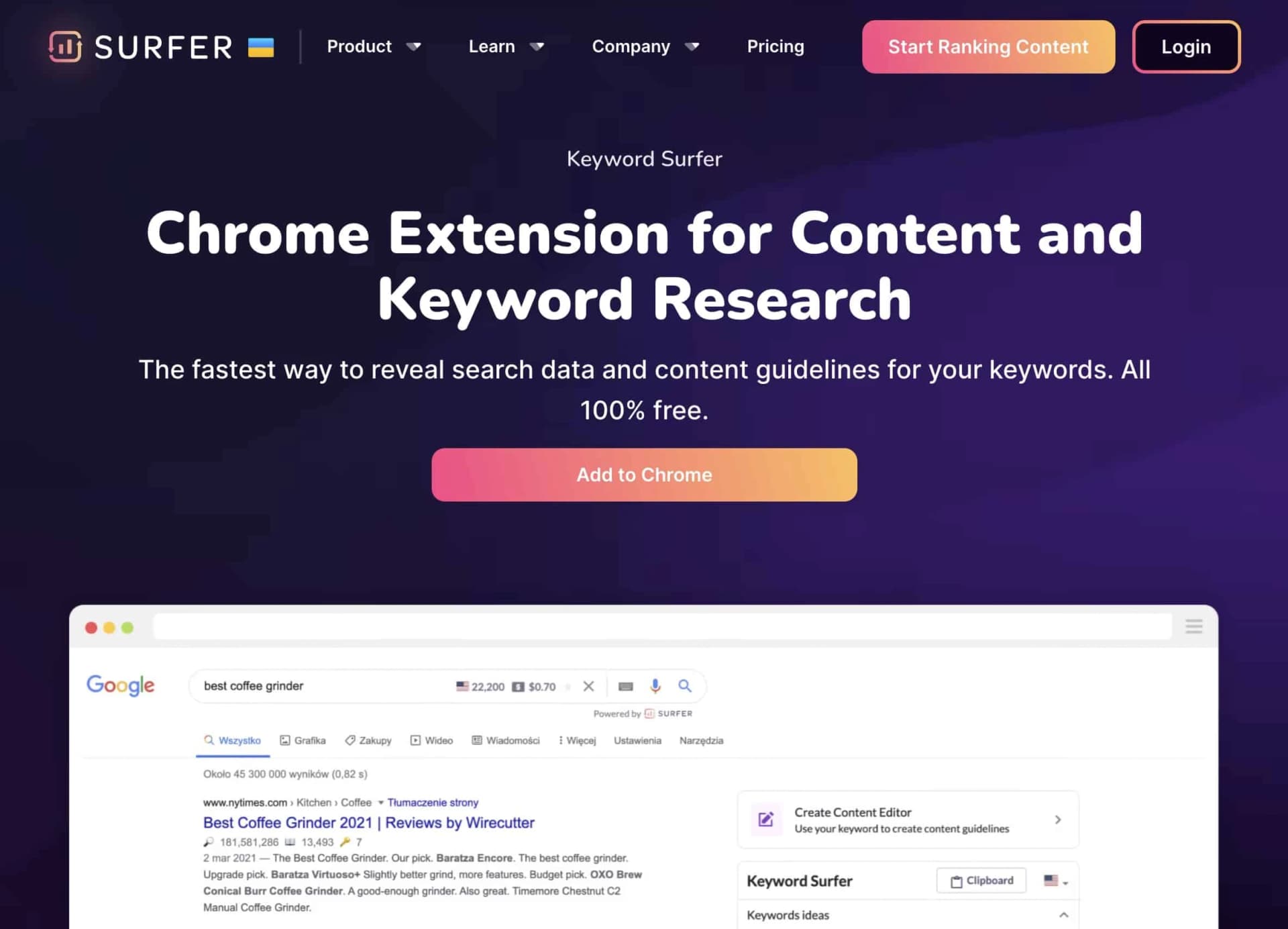 Keyword Surfer Browser-Erweiterung mit Suchvolumen in der Google-Suche