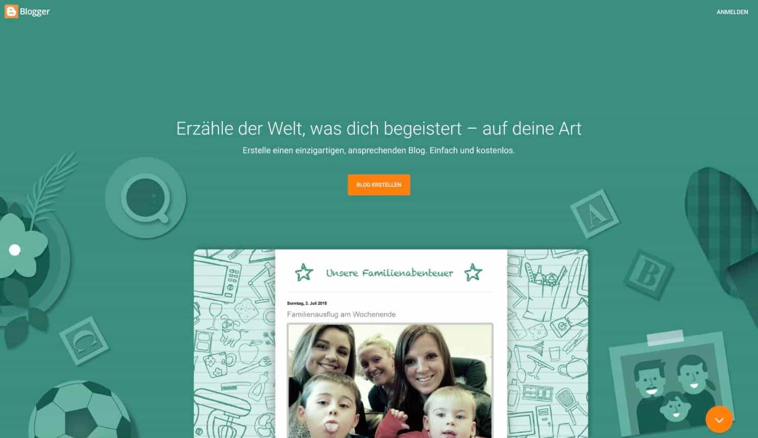 Startseite der Blogging-Plattform Blogger.com