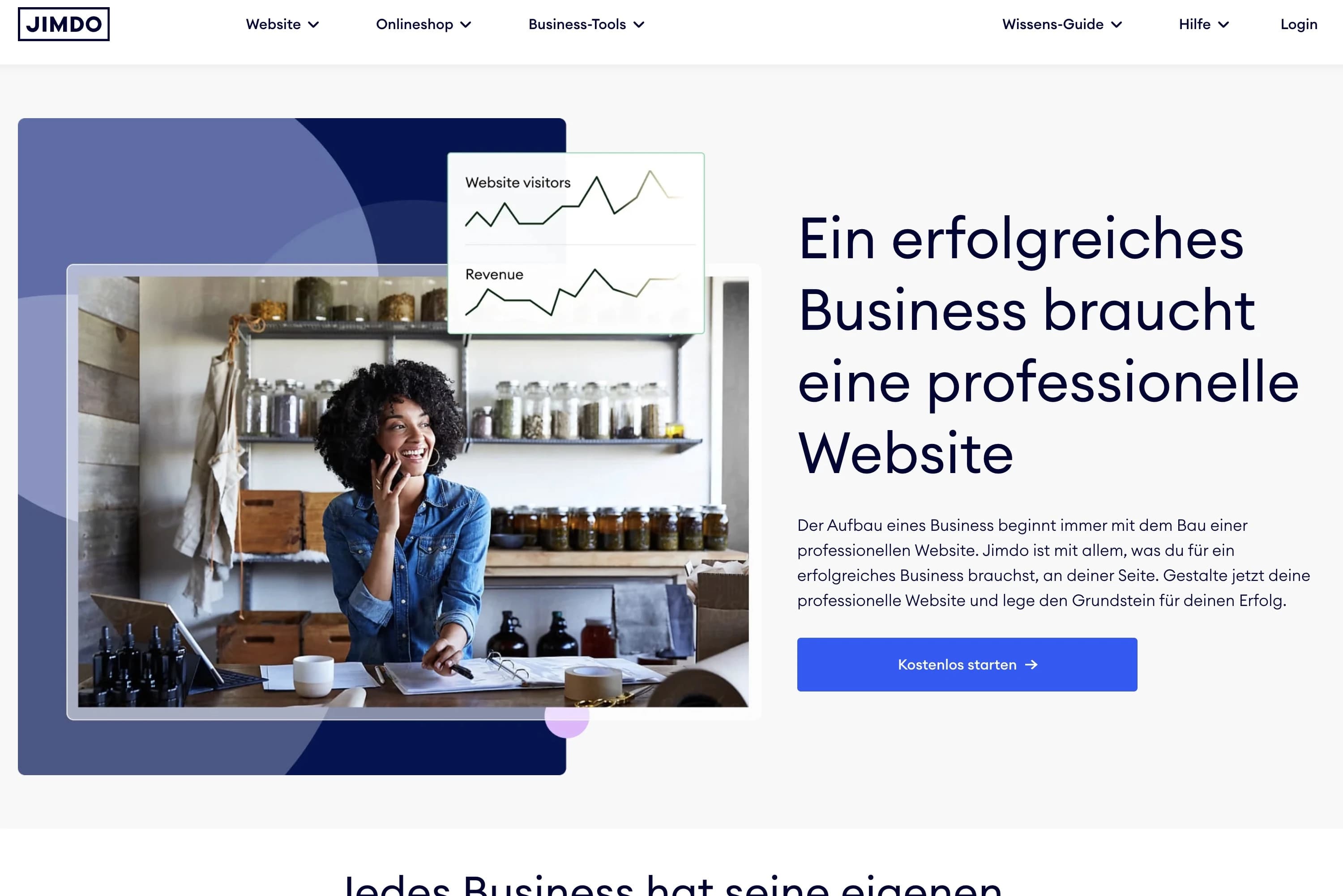 Startseite des Website-Baukastens Jimdo