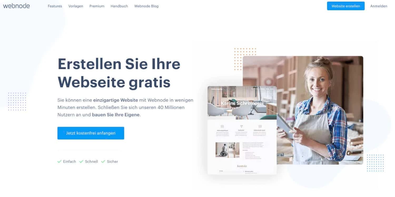 Startseite des Website-Baukastens Webnode