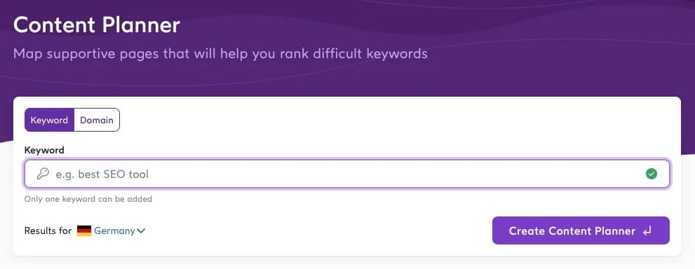 Benutzeroberfläche des Surfer SEO Content Planners