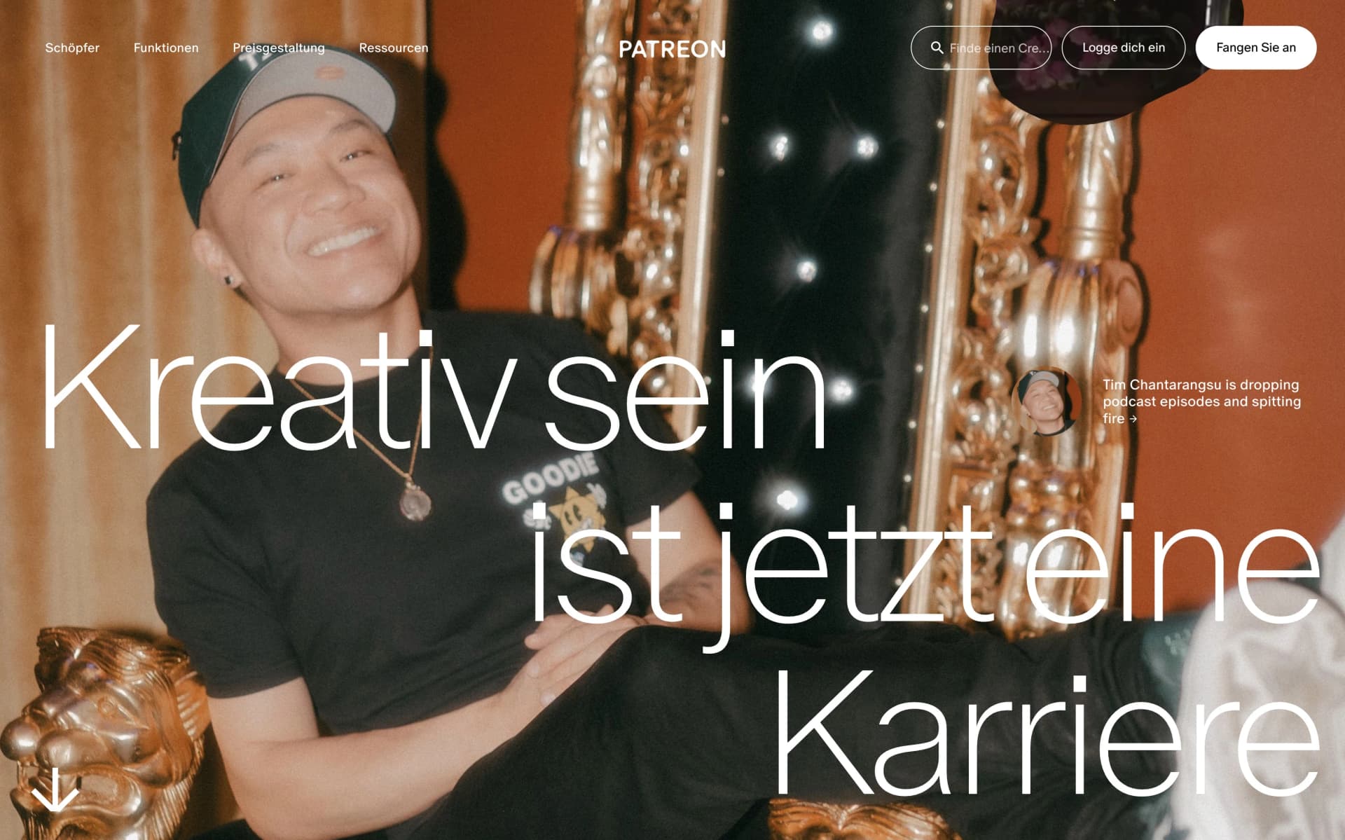 Startseite der Exclusive-Content-Plattform Patreon