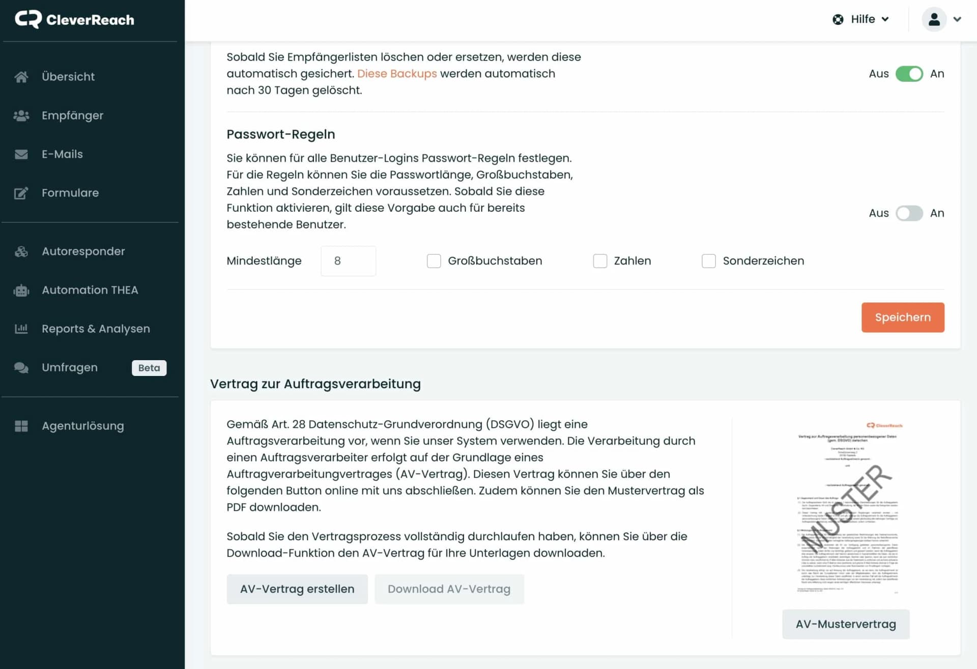 AV-Vertrag mit dem Newsletter-Anbieter in CleverReach abschließen