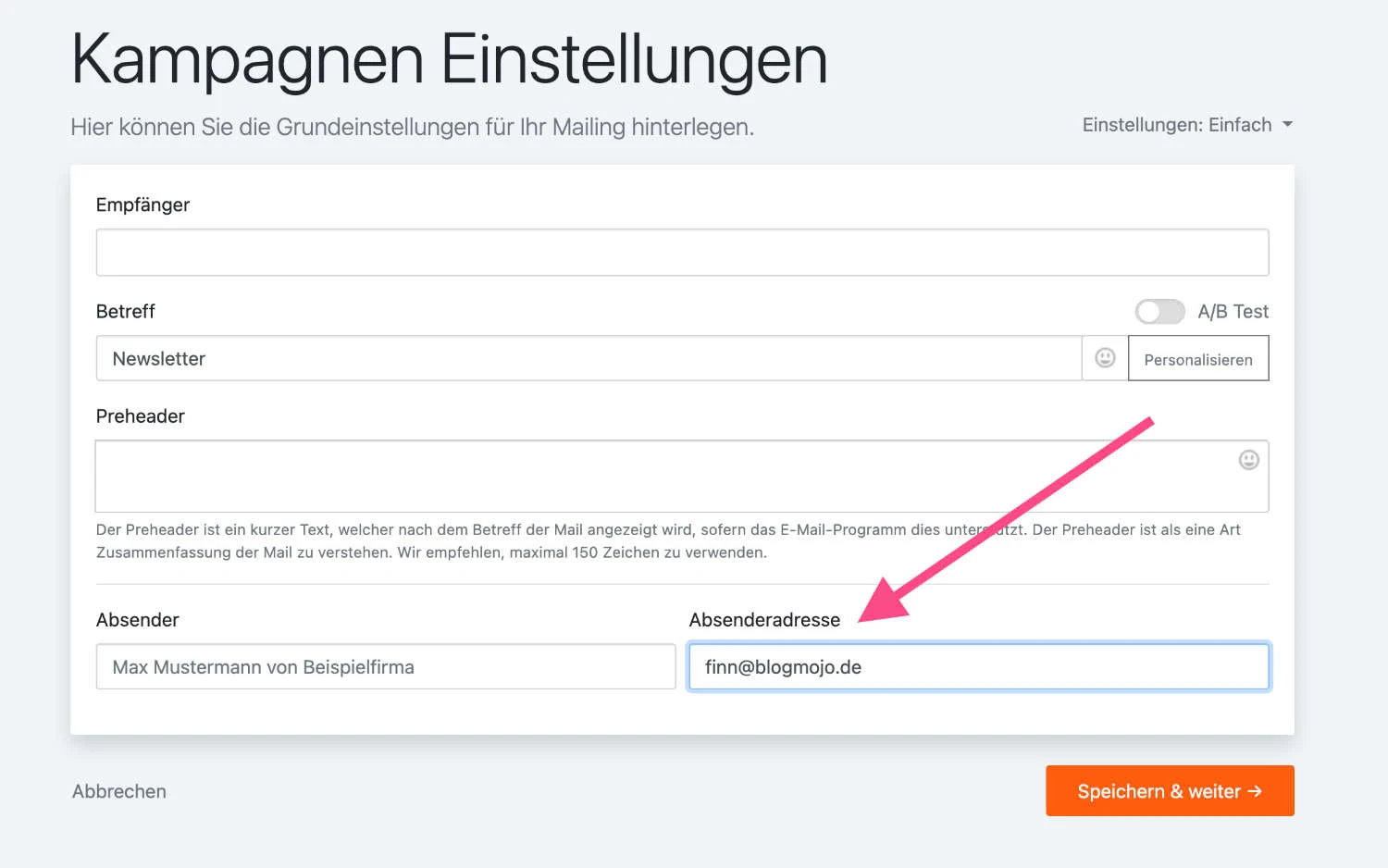 Versandadresse einrichten