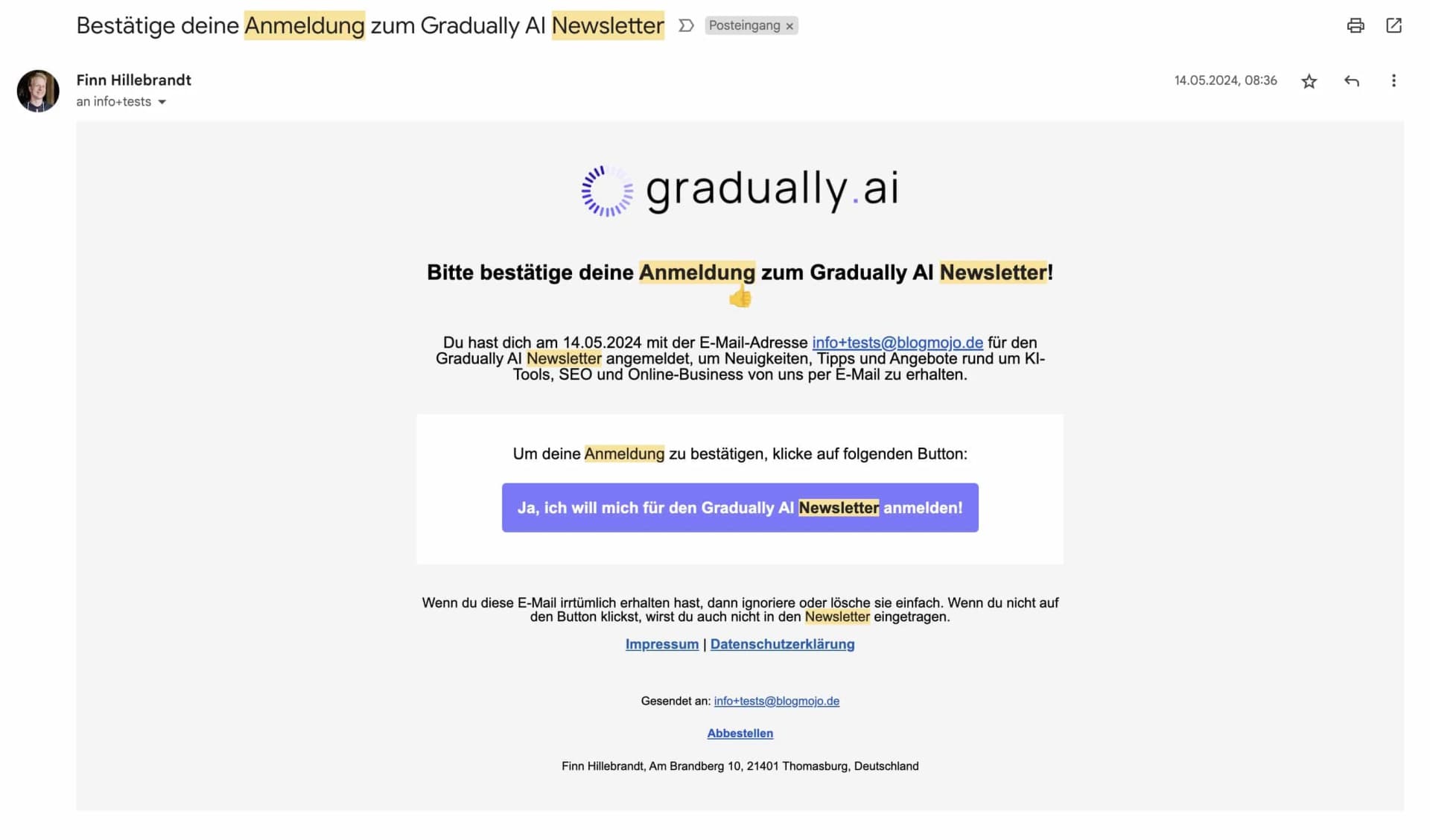 Beispiel für Double Opt-In