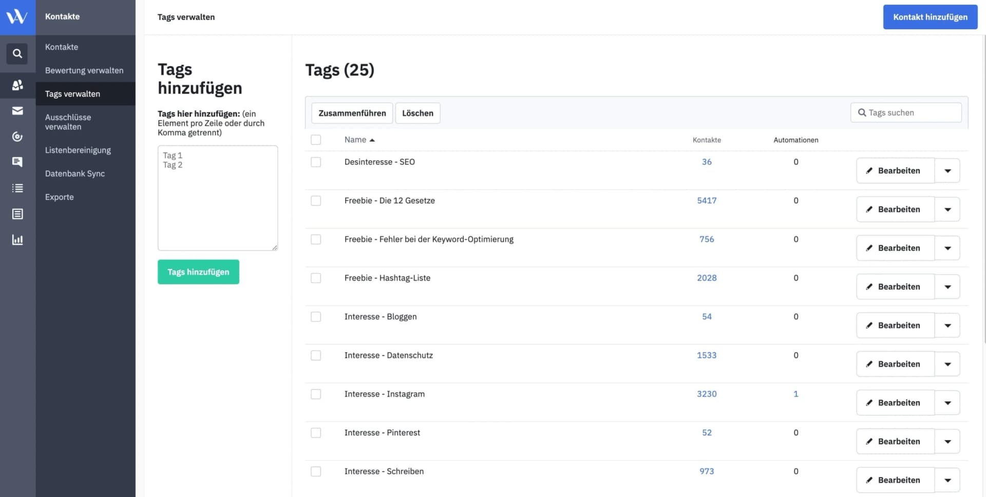 Tags beim E-Mail-Marketing-Tool ActiveCampaign