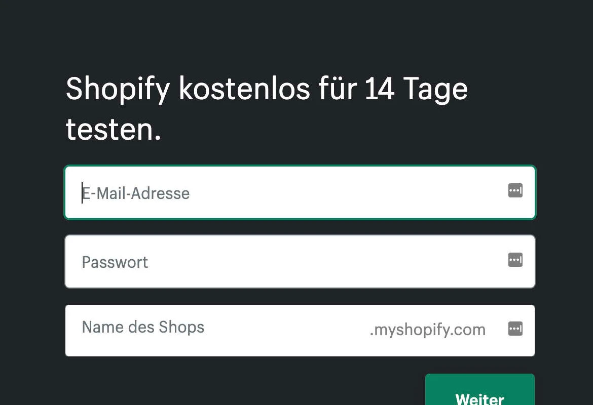 Shopify Anmeldung