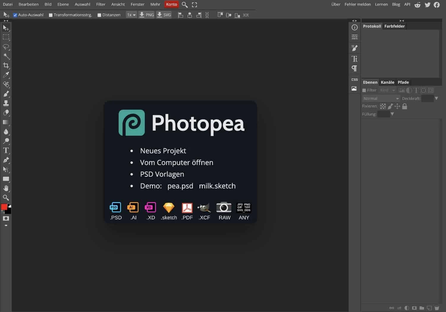 Photopea als kostenlose browserbasierte Photoshop-Alternative