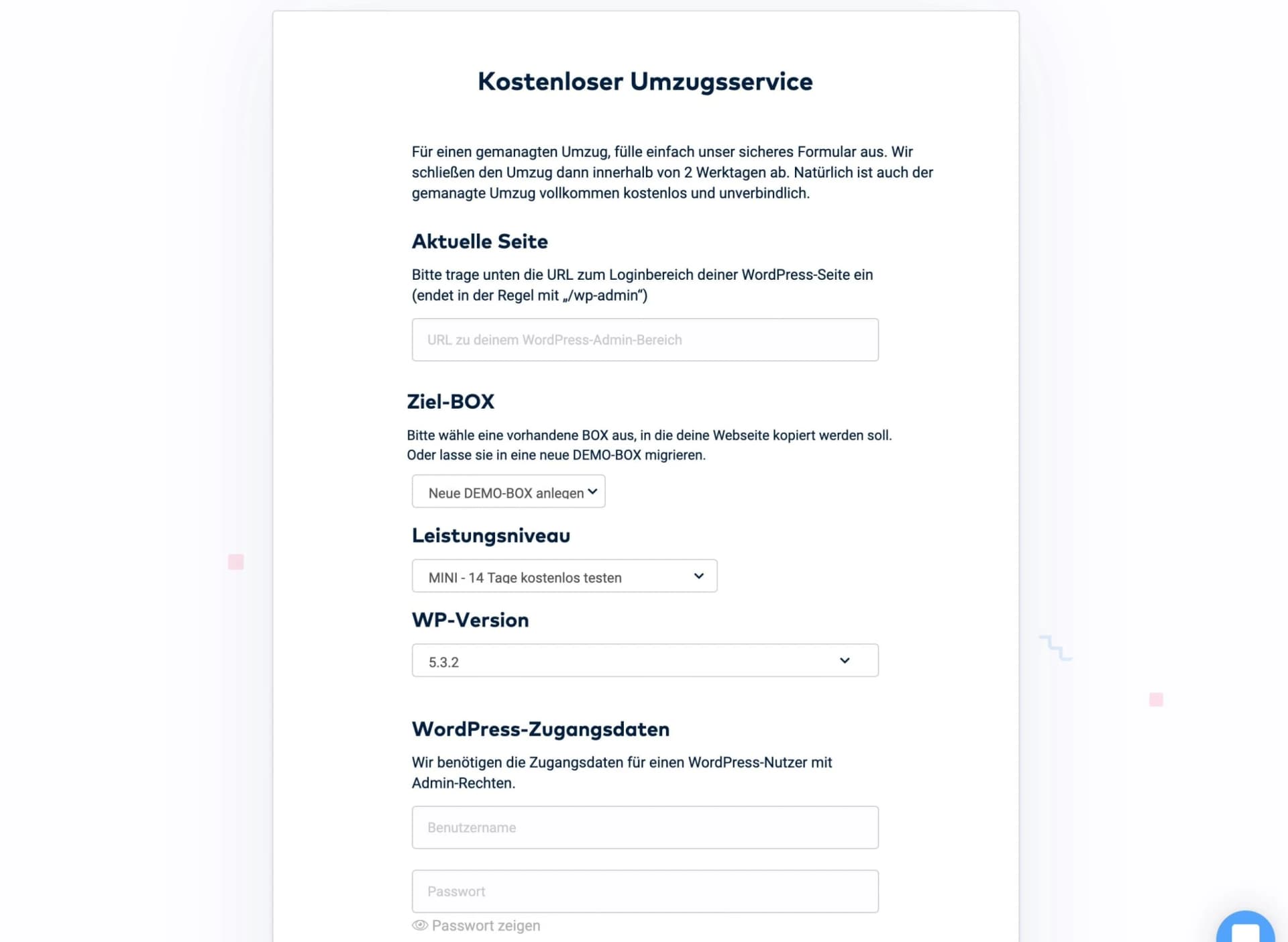 Kostenloser Umzugsservice