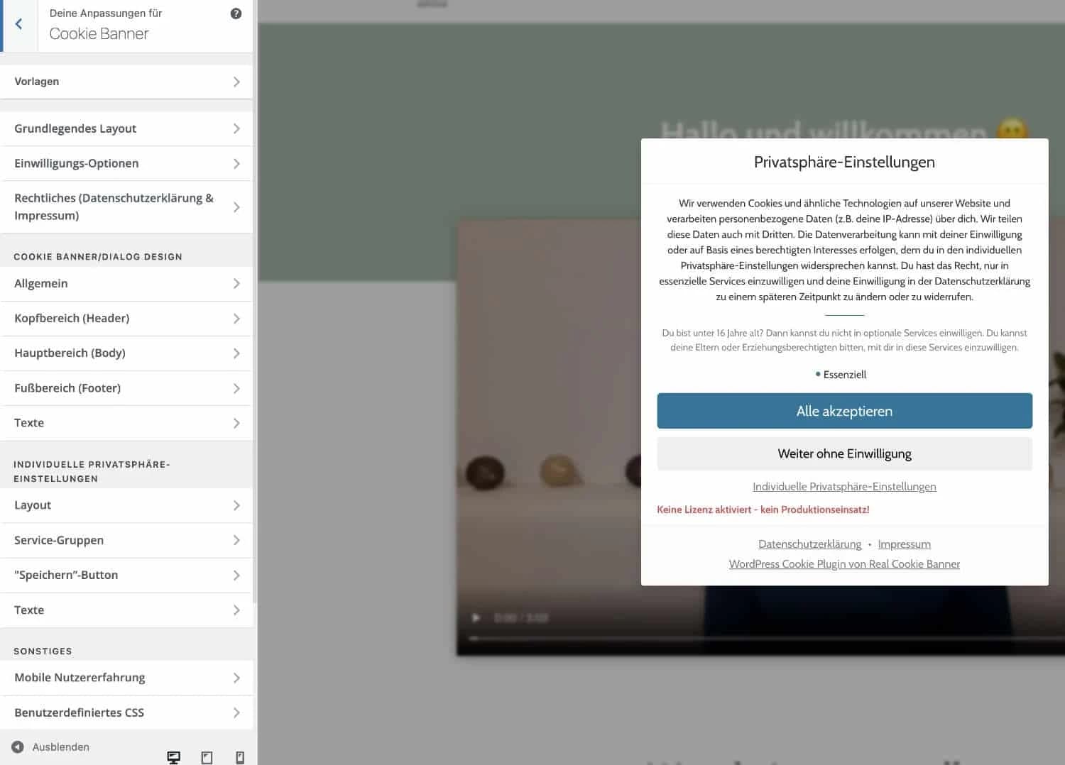Real Cookie Banner Design anpassen