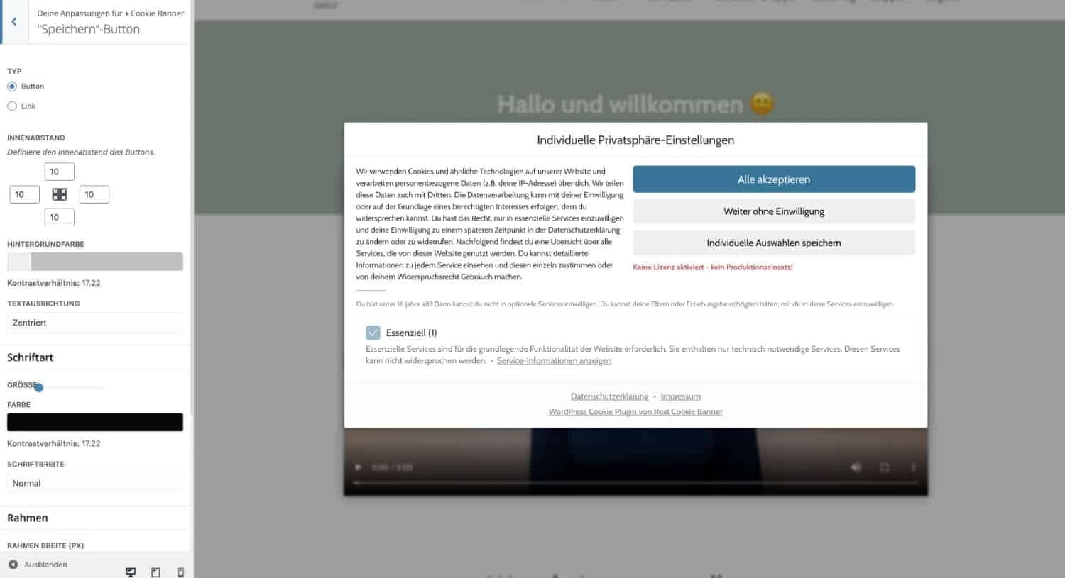 Real Cookie Banner Designanpassungen