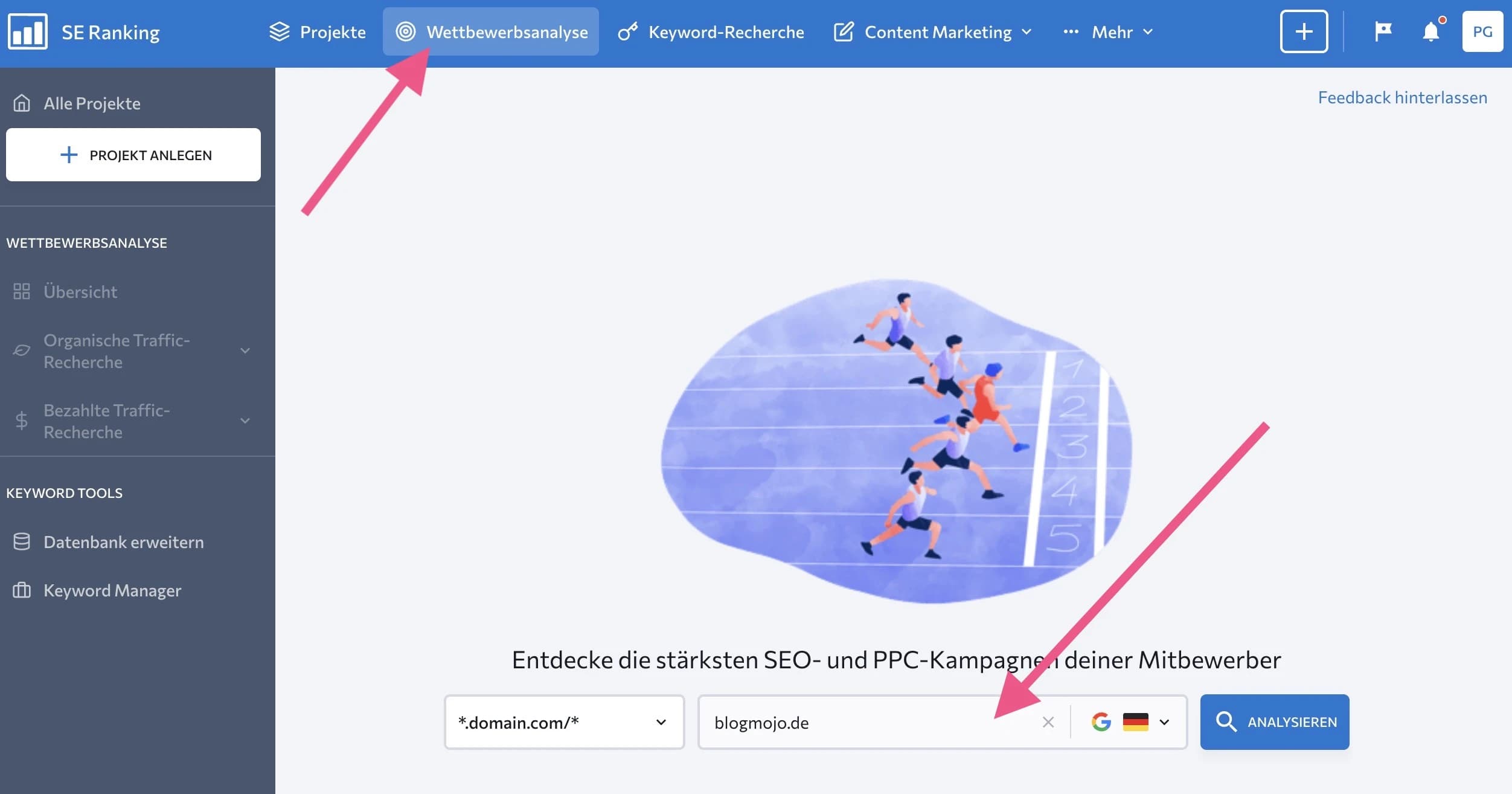 Dashboard von SE Ranking mit der Wettbewerbsanalyse einer Domain