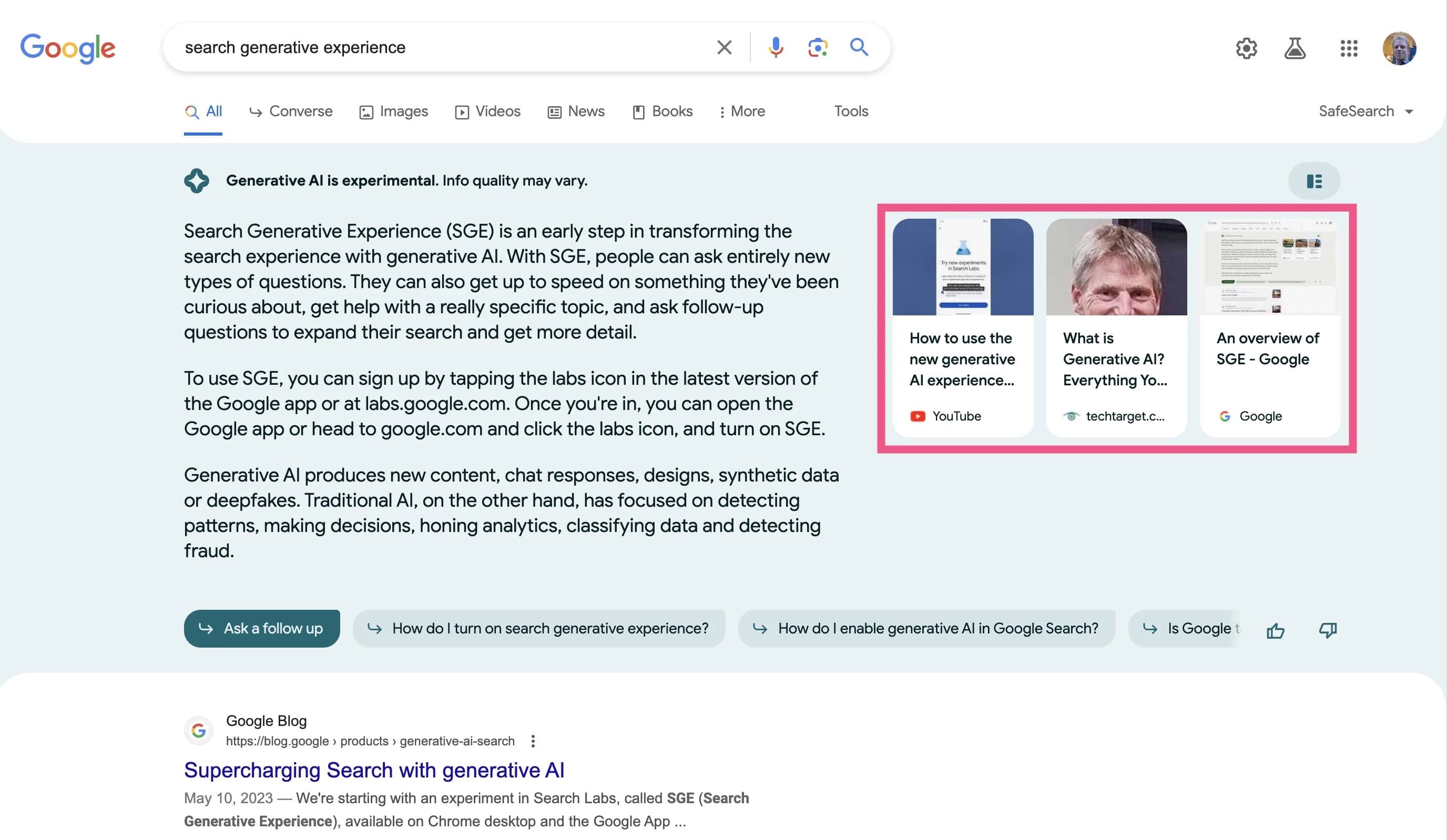 Drei verlinkte Artikel im SGE-Snapshot der Google-Suche