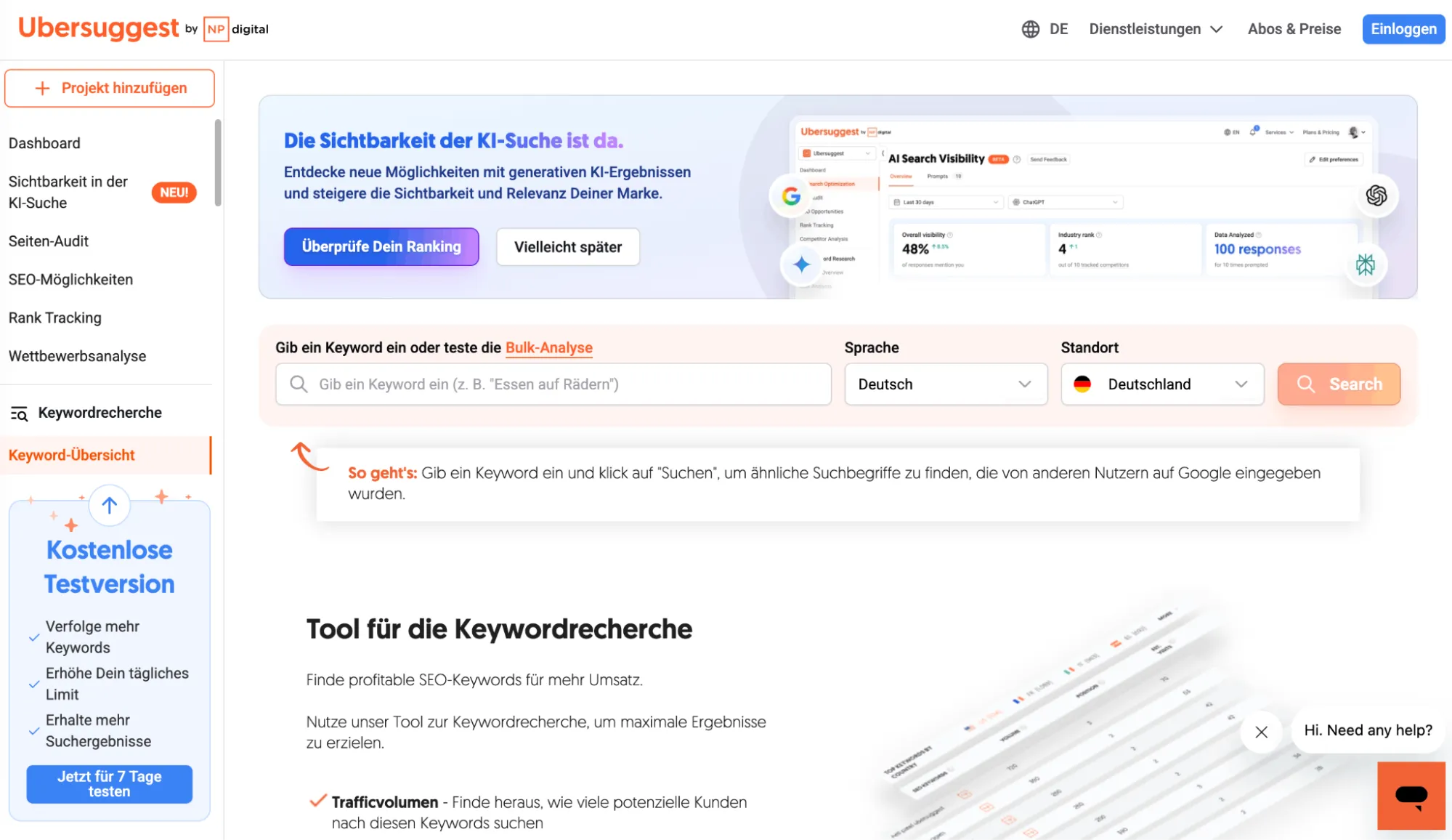 Ubersuggest Keyword-Übersicht