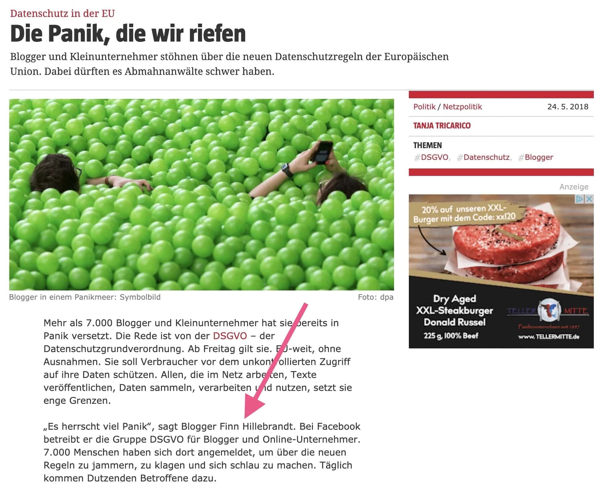 Beispiel für einen Implied Link in einem Artikel der taz
