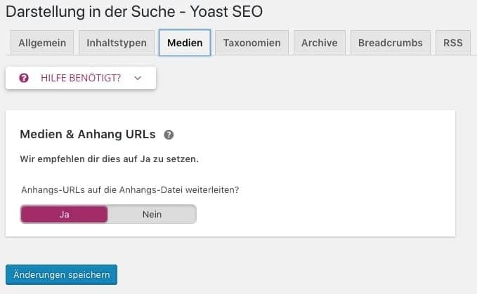 Medien & Anhang URLs bei Yoast SEO