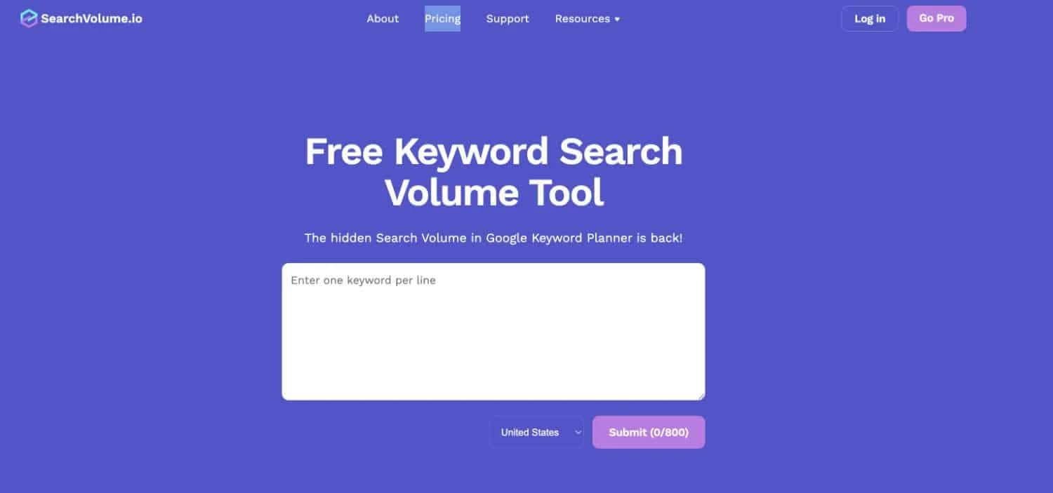 Dashboard von SearchVolume.io