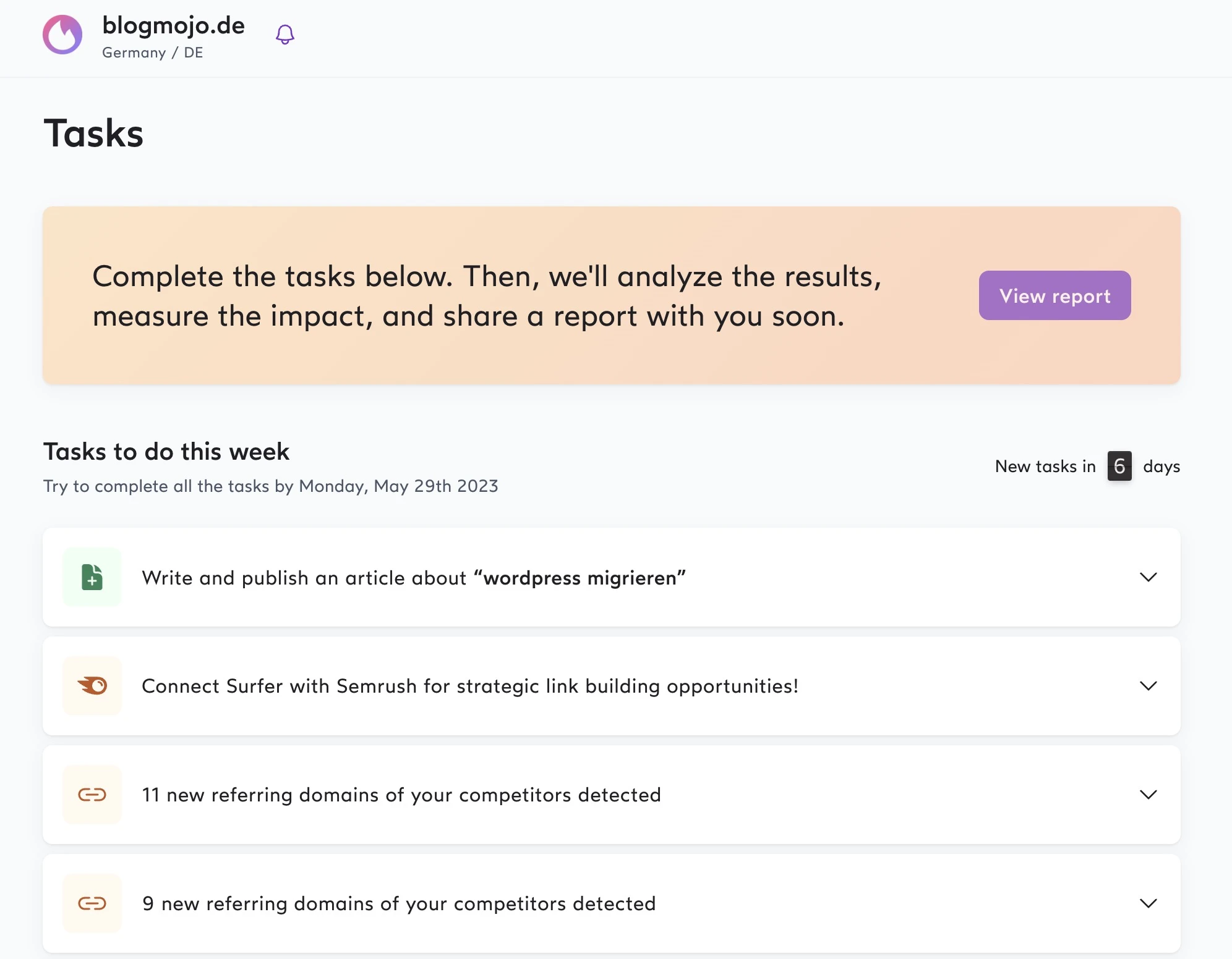 Grow Flow Aufgaben in Surfer SEO