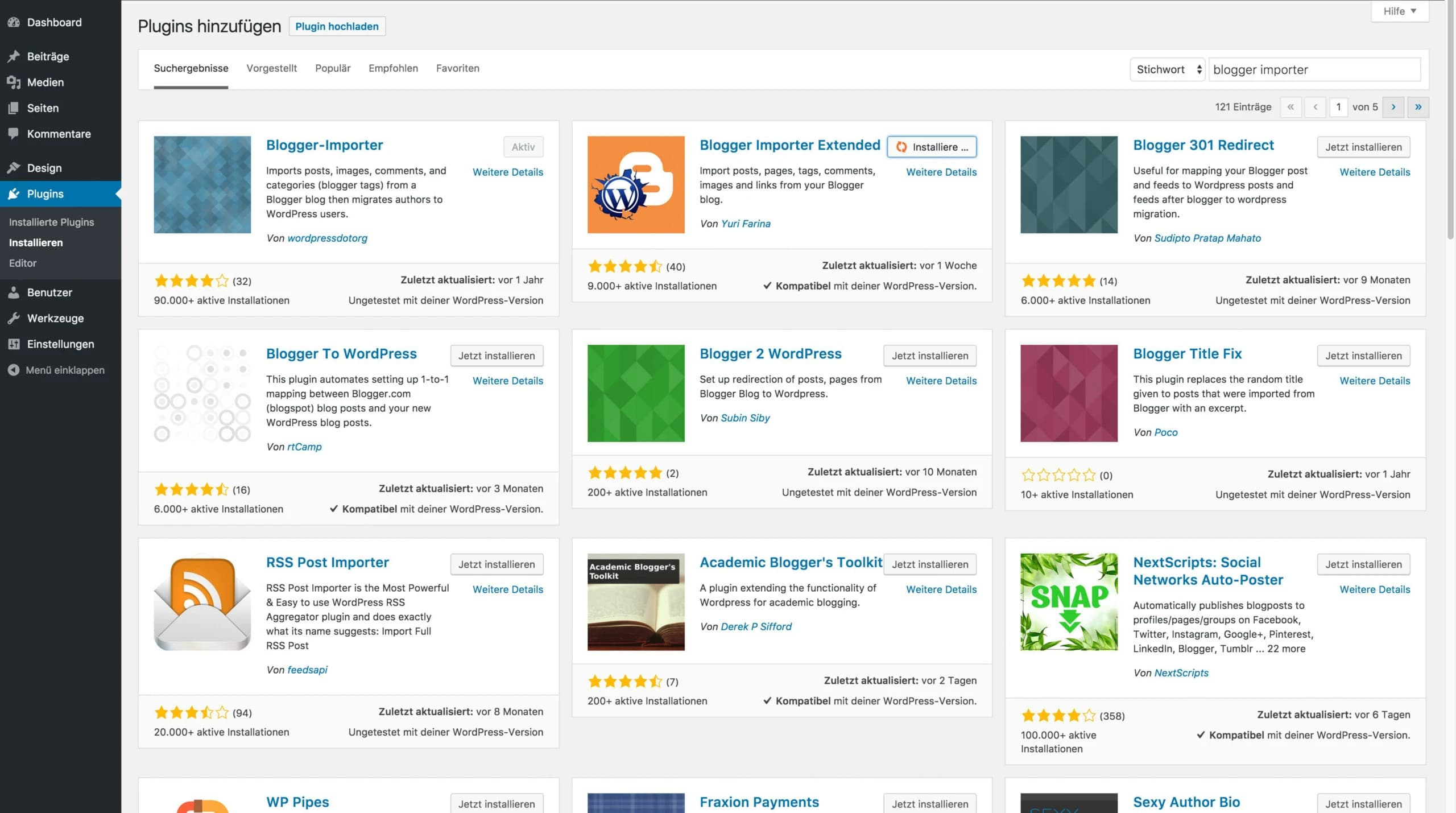 Blogger Importer Extended installieren