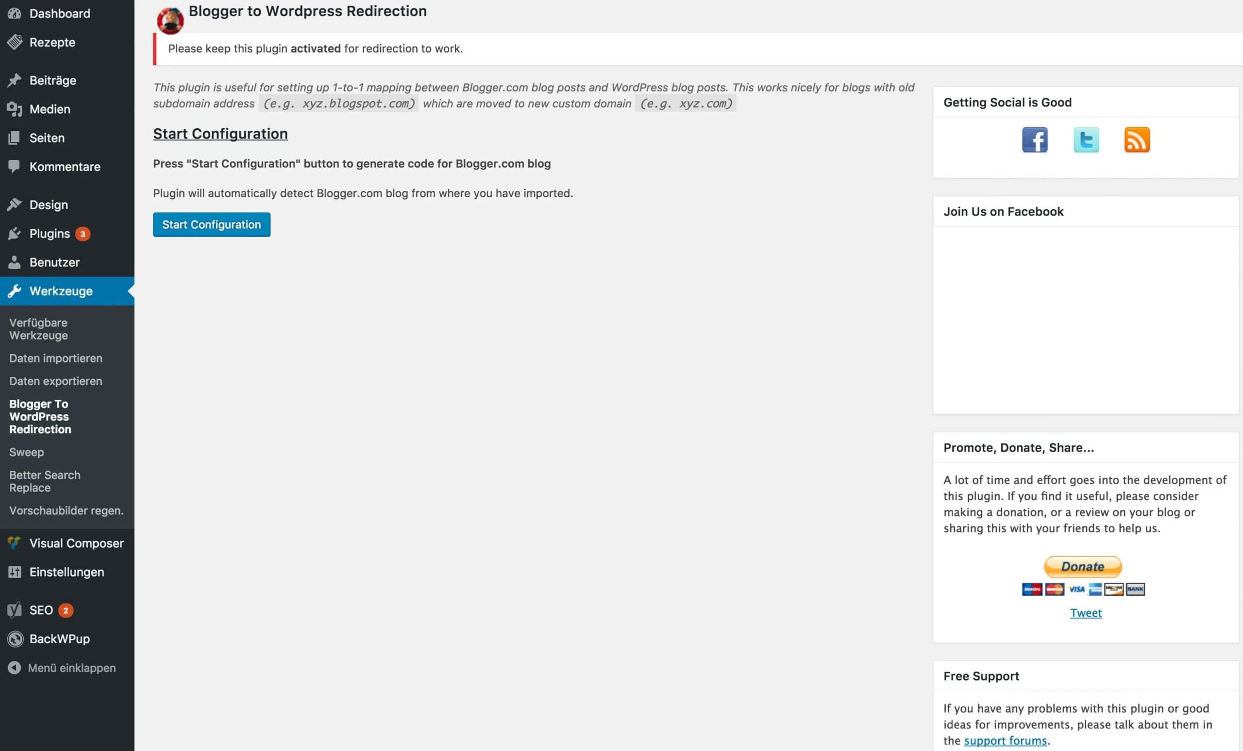 Blogger to WordPress Konfiguration starten