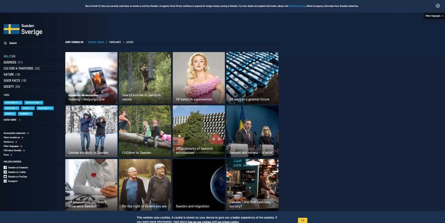 Die Website des Landes Schweden verwendet WordPress