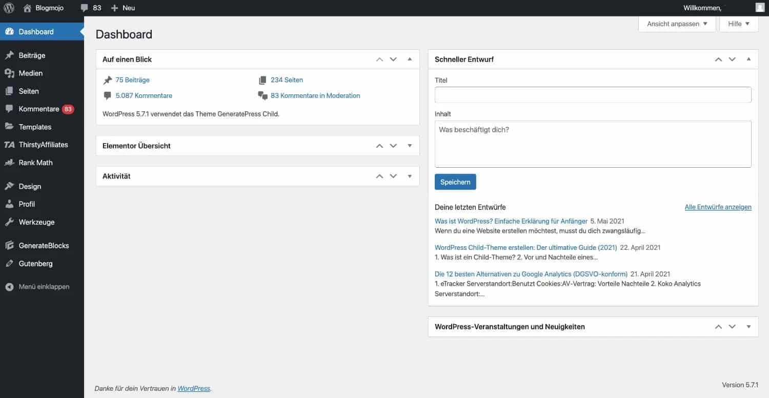 WordPress ist aufgeräumt und wirklich kinderleicht zu bedienen.