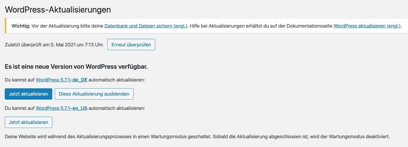 WordPress-Update auf die neueste Version installieren
