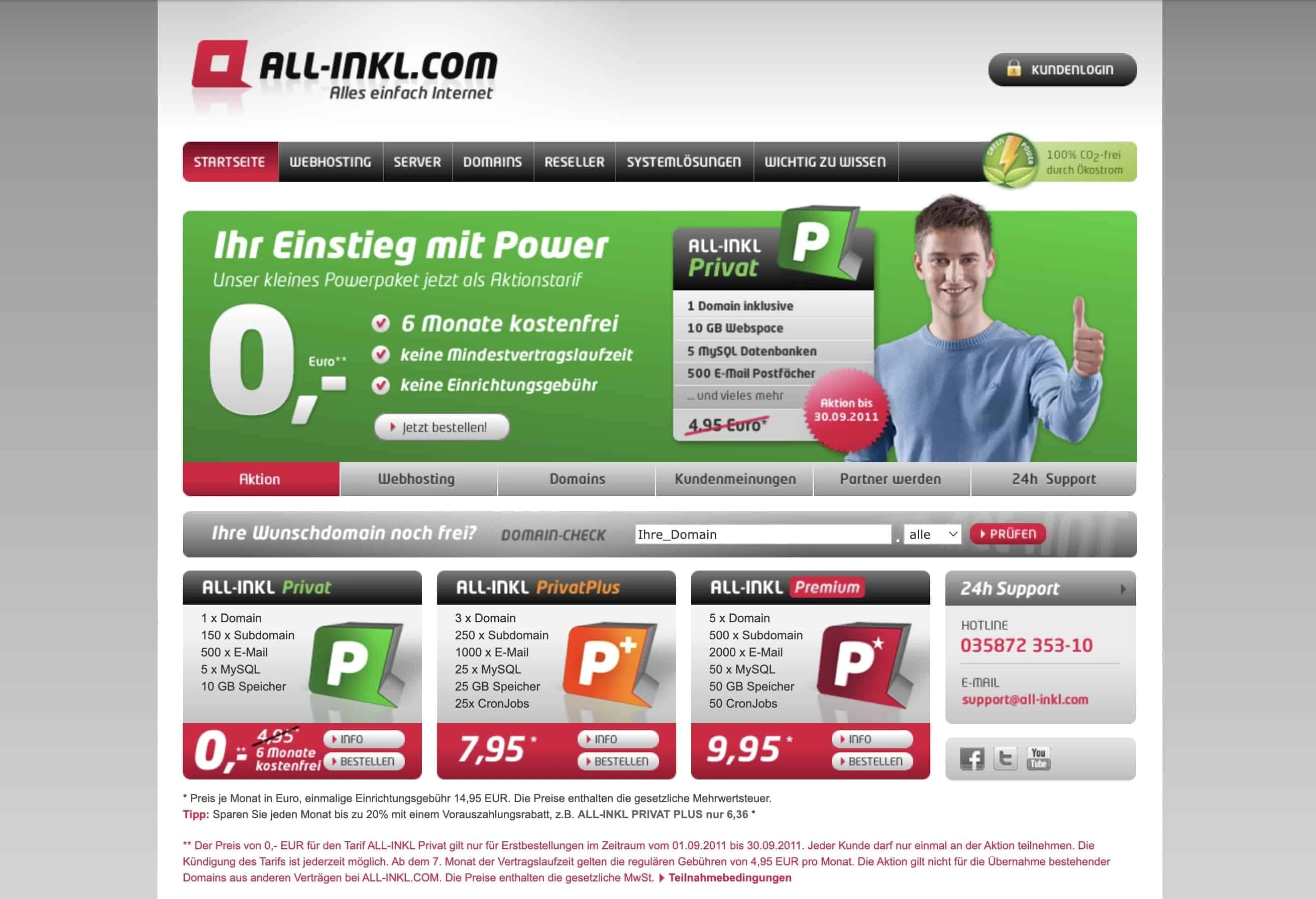 ALL-INKL Website im September 2011 laut Wayback Machine