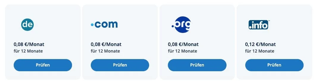 Die Kosten für eine Domain bei 1&1 sind wirklich überschaubar
