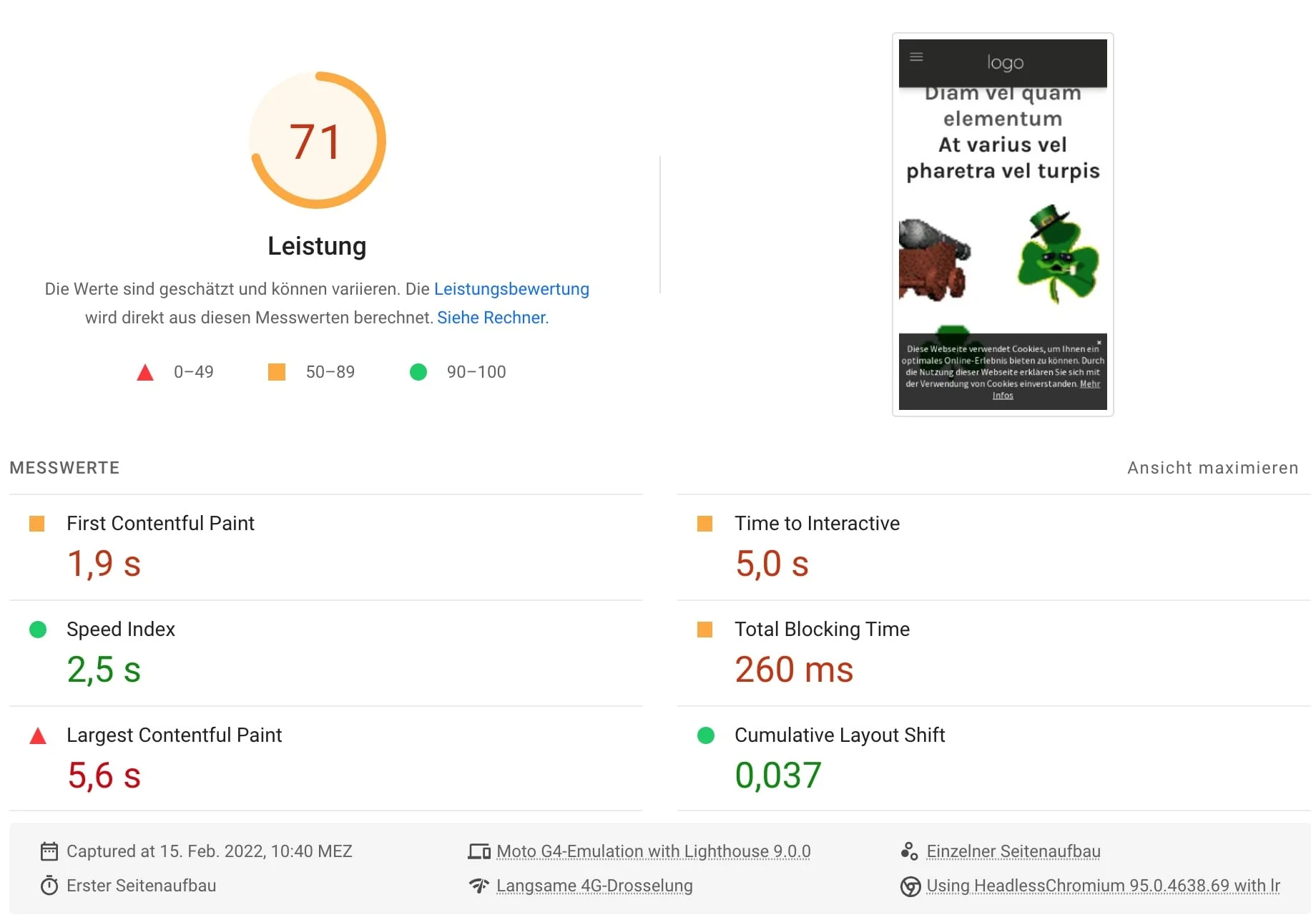 IONOS MyWebsite Core Web Vitals PageSpeed Insights Ergebnisse