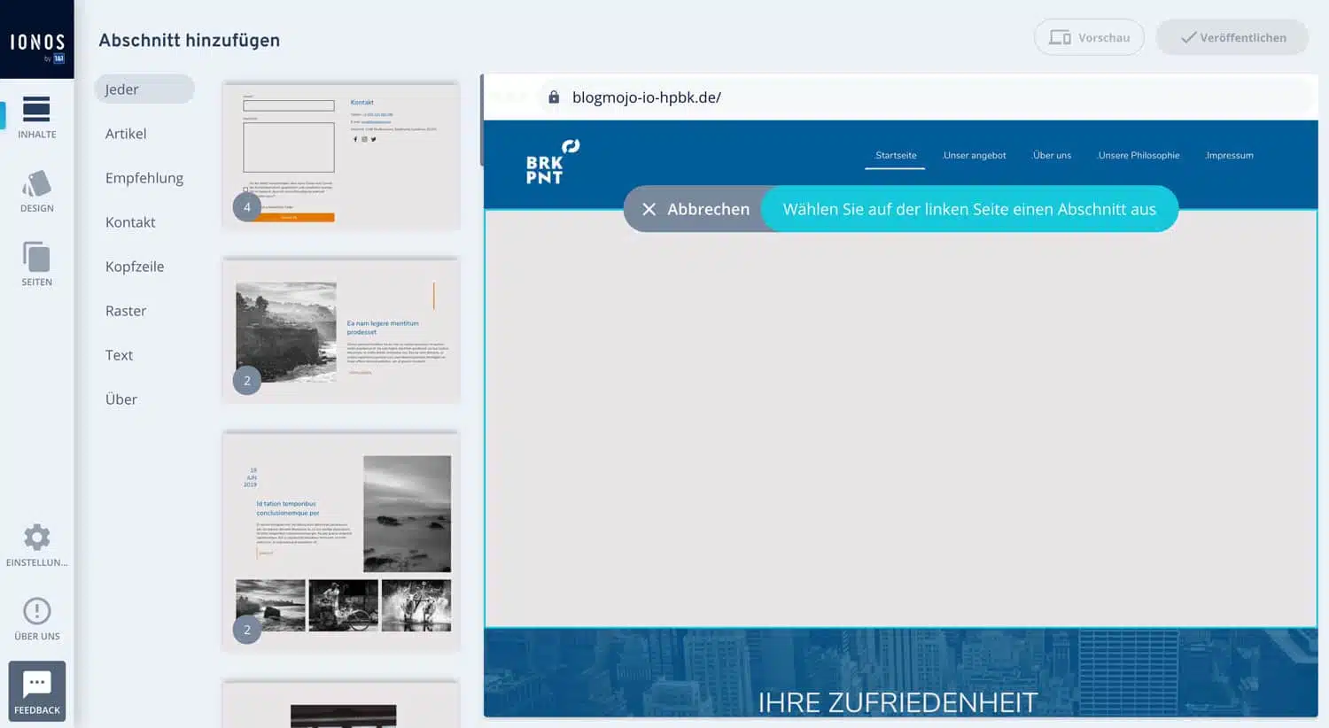 Der Drag & Drop Editor des IONOS Homepage Baukastens ist wirklich intutitiv und leicht zu bedienen